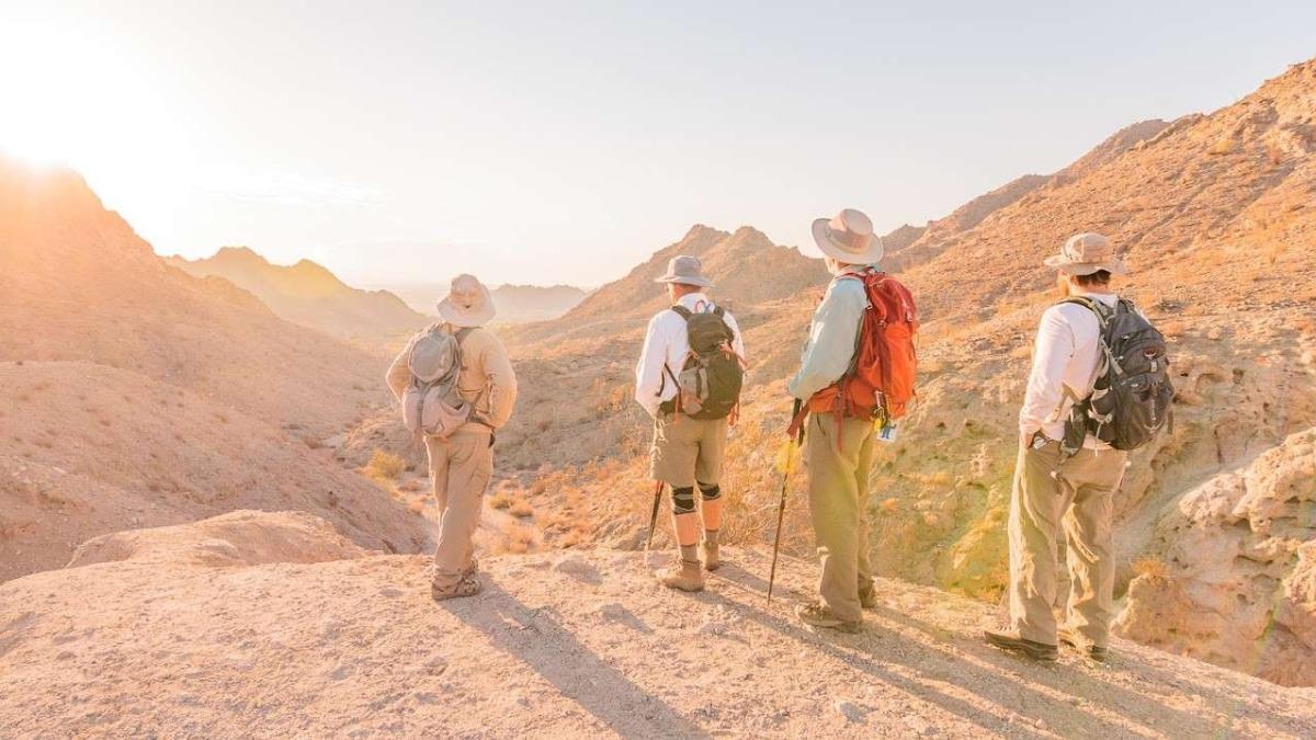 Group of hikers enjoying a scenic desert trail 